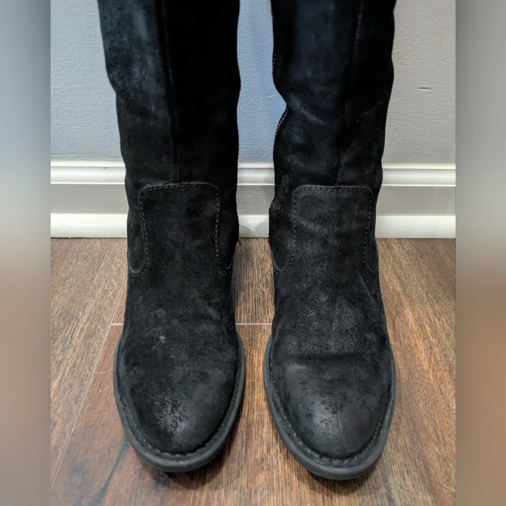 Born Womens‎ Basil Boots 6M Suede Leather Riding Black Western Lined Buckle Zip